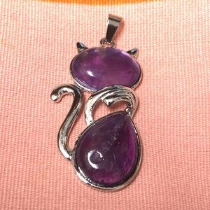 Amethyst Cat Pendant Natural Crystal Gemstone Necklace